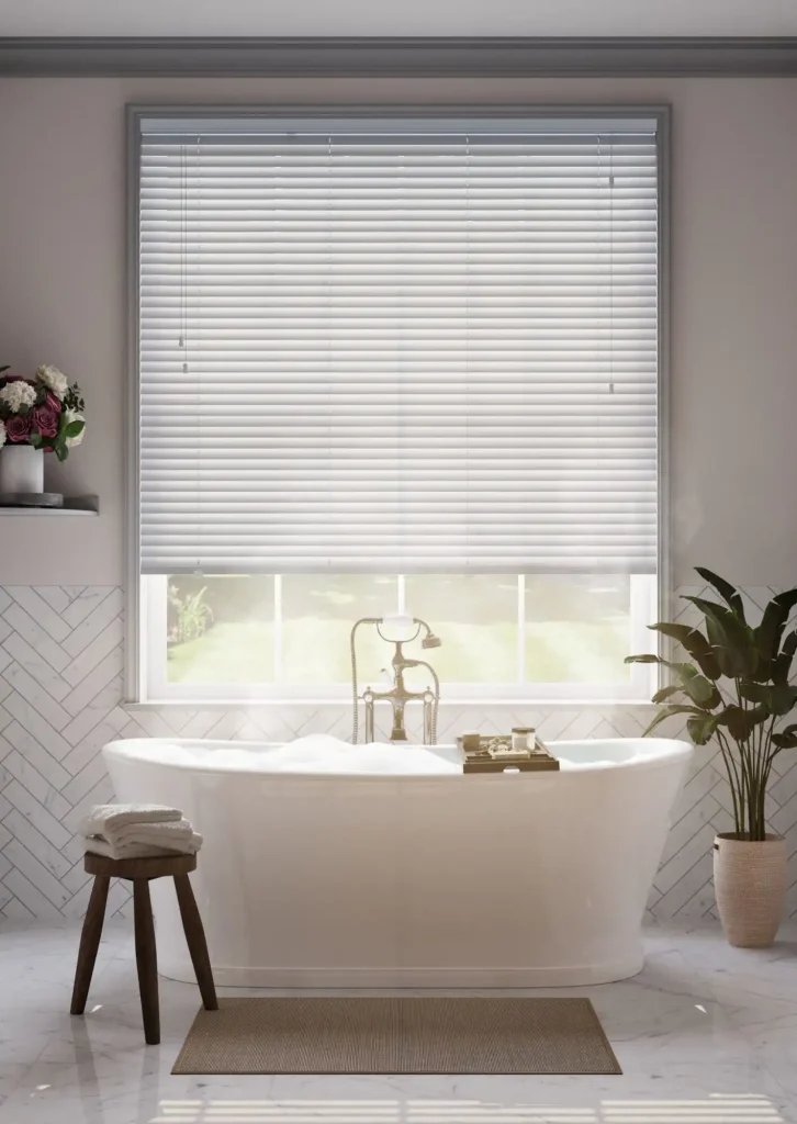 white bathroom blinds